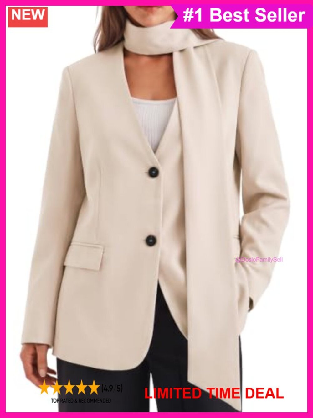 Plaid Casual Blazer V Neck Button Down Suit Jacket with Scarf